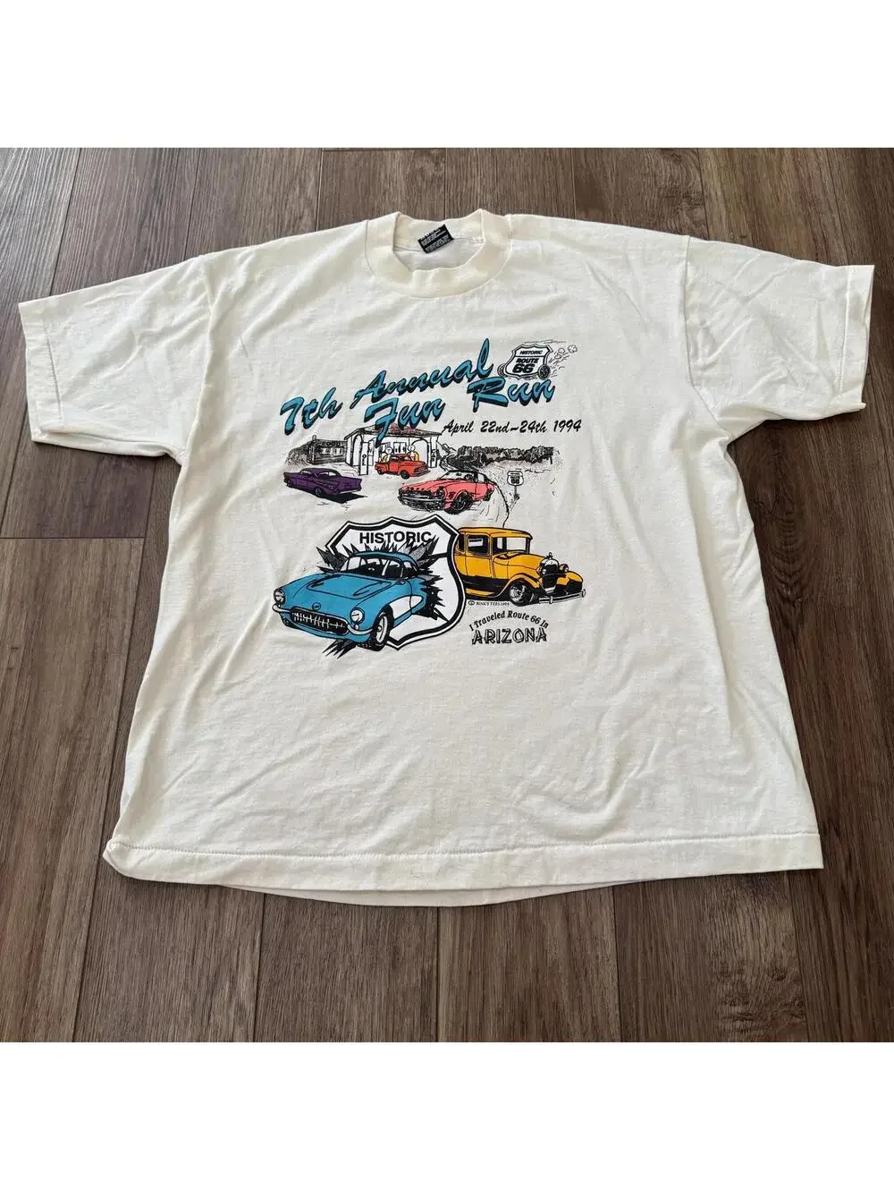 Vtg 1994 Route 66 Fun Run Arizona Car T-Shirt XL USA